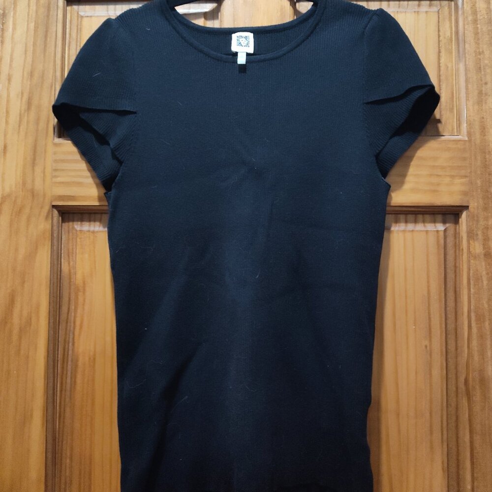 Women's Black Anne Klein Short Sleeve Blouse Ruffle Sleeve